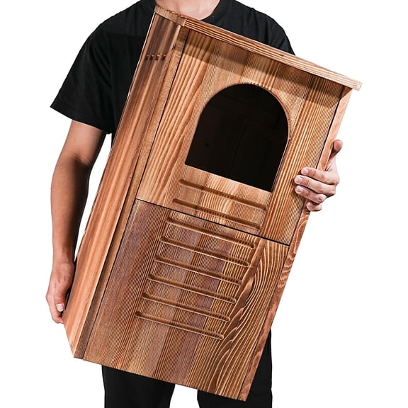 Screech Barred Owl House, 25" Extra Large Owl Bird Box Handmade Wooden Circular Opening for Outside with Mounting Screws and A Bag of Wood Shavings, Easy Assembly Required (Brown, 14"x25")