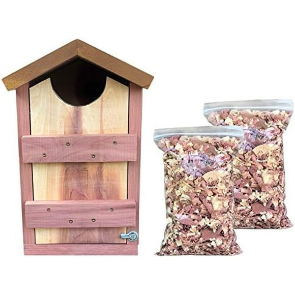 Screech Owl House Box for Nesting- Handmade in USA- Solid Cedar Wood Saw-Whet/Kestrel/Screech Owl/Flicker- Cedar Shavings Included