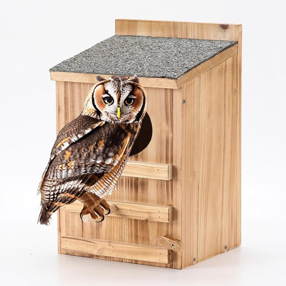 Screech Owl House With Bird Stand - Large Cedar Premium and Weatherproof Design Prebuilt Box for Outside Mounting Screws, Easy Assembly