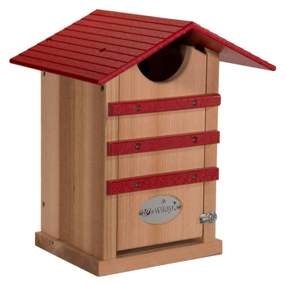 Screech Owl or Saw-Whet Owl House - Cedar Nesting Box with Lumber Roof - Made in USA (Cardinal Red)