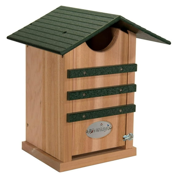 Screech or Saw-Whet Owl House - Cedar Nesting Box With Lumber Roof - Made in the USA Green