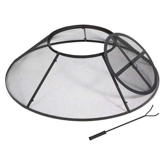 Screen 36 Inch with Top Cover Round, Heavy Duty Collapsible Outdoor Mesh Screen, Metal Top Lid with Ring Handle for Patio Backyard, Black