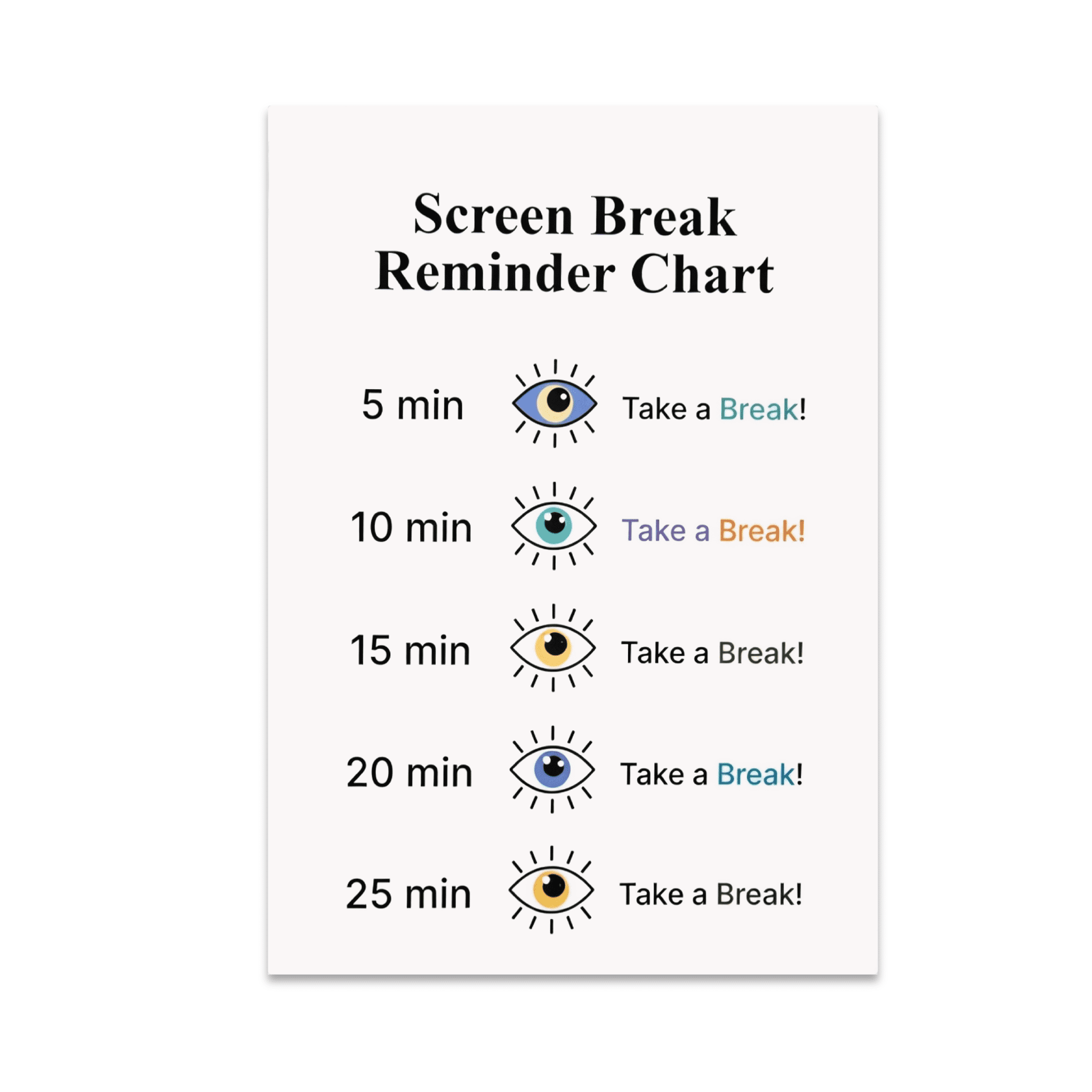 Screen Break Signage Screen Break Reminder Chart - Office Wellness - 13x19 Poster Print ...