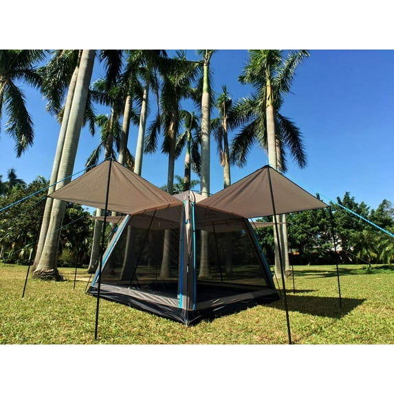 Screen Camping Tent with Floor 4 Season 8x8ft Large Mesh Room Shelter Canopy for Outdoors Gazebo Outside Poles Excluded