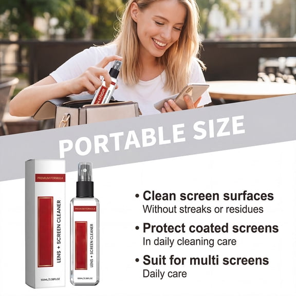 Screen Cleaner Spray 100ml, Streak-Free LCD & Lens Care for Phones & Monitors