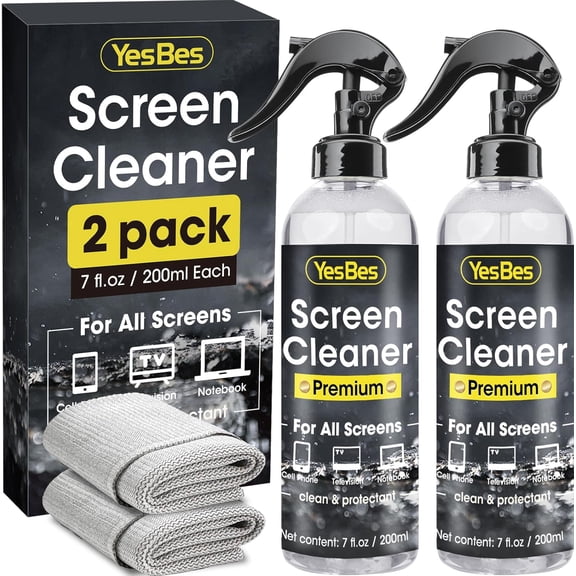 Screen Cleaner Spray 14oz (7oz x 2 Pack) - TV Screen Cleaner Spray and 2 Microfiber Cloths, Computer Screen Cleaner & Car Screen Cleaner for TV, Monitor, Laptop, MacBook, iPad and Electronic Devices
