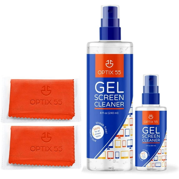Screen Cleaner Spray - TV Screen Cleaner | (1) 8oz & (1) 2oz Gel Cleaner Bottles + (2) Microfiber Cleaning Cloths for Computer Screen Monitor, TV, Phone Screen Kit Cleaner Spray for Electronic Devices