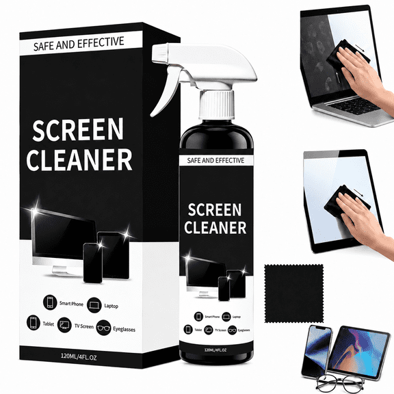 Screen Cleaner Spray, TV Screen Cleaner Spray, Computer screen cleaner, with Cleaning Cloth, for TV, Car, Smartphone, Laptop, Monitor and Electronic Devices