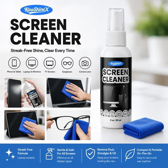 Screen Cleaner Spray for Electronics, 59/99ml Anti-Static Formula for TV Laptop Phone, Lint Free Microfiber Towel Included