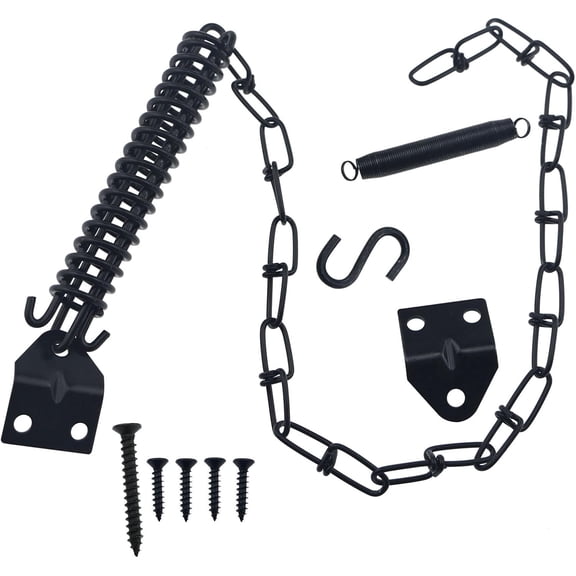 Screen Door Chain and Spring Storm Door Wind Chain Door Chain Stopper Prevents Slamming Open or CloseBlack-1Set