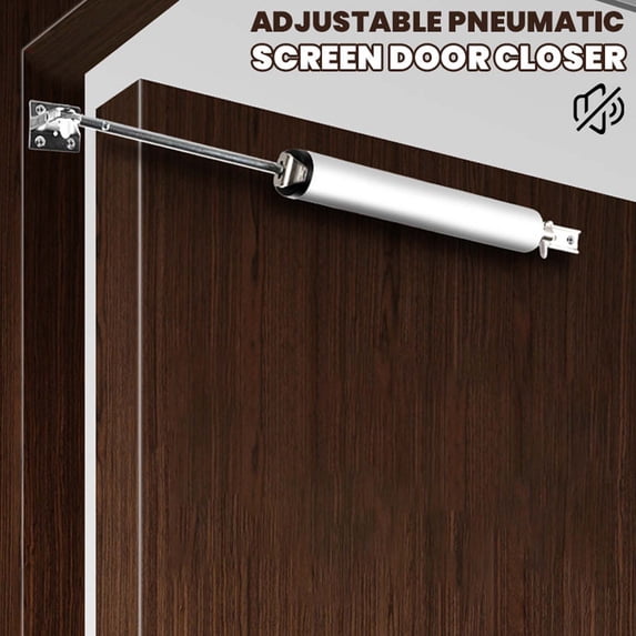 Screen Door Closer, Pneumatic Technology, Adjustable Closing Speed, Fits 50-90cm Doors, Aluminum Alloy, Manual 10°-100°, Latching Mechanism