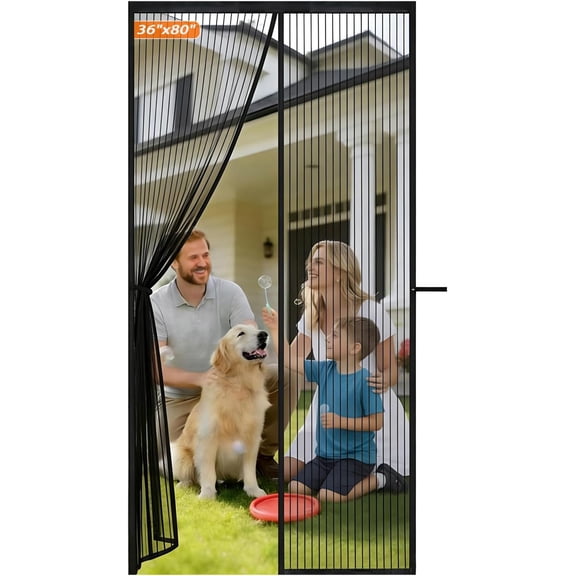 Screen Door Mesh, Heavy-Duty Door Screen Closure, Suitable for Front or Sliding Doors, and Friendly, Hands-Free Closure (Routine-Black, 36" x 80")