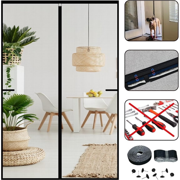 Screen Door Mesh Magnetic Closure 32 x 82 inch, Self Closing Fiberglass Mosquito Net with Magnet for Doors, Heavy Duty Bug Fly Screens Curtain for Doorway, Keep Bugs Out, Pet Friendly