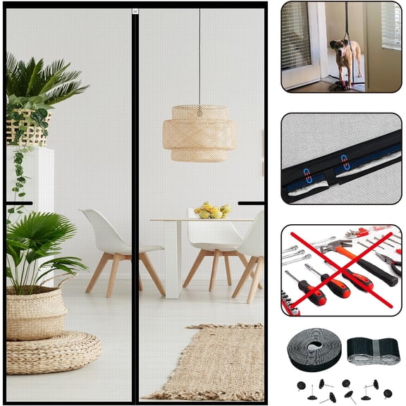 Screen Door Mesh Magnetic Closure 34 x 80 inch, Self Closing Fiberglass Mosquito Net with Magnet for Doors, Heavy Duty Bug Fly Screens Curtain for Doorway, Keep Bugs Out, Pet Friendly