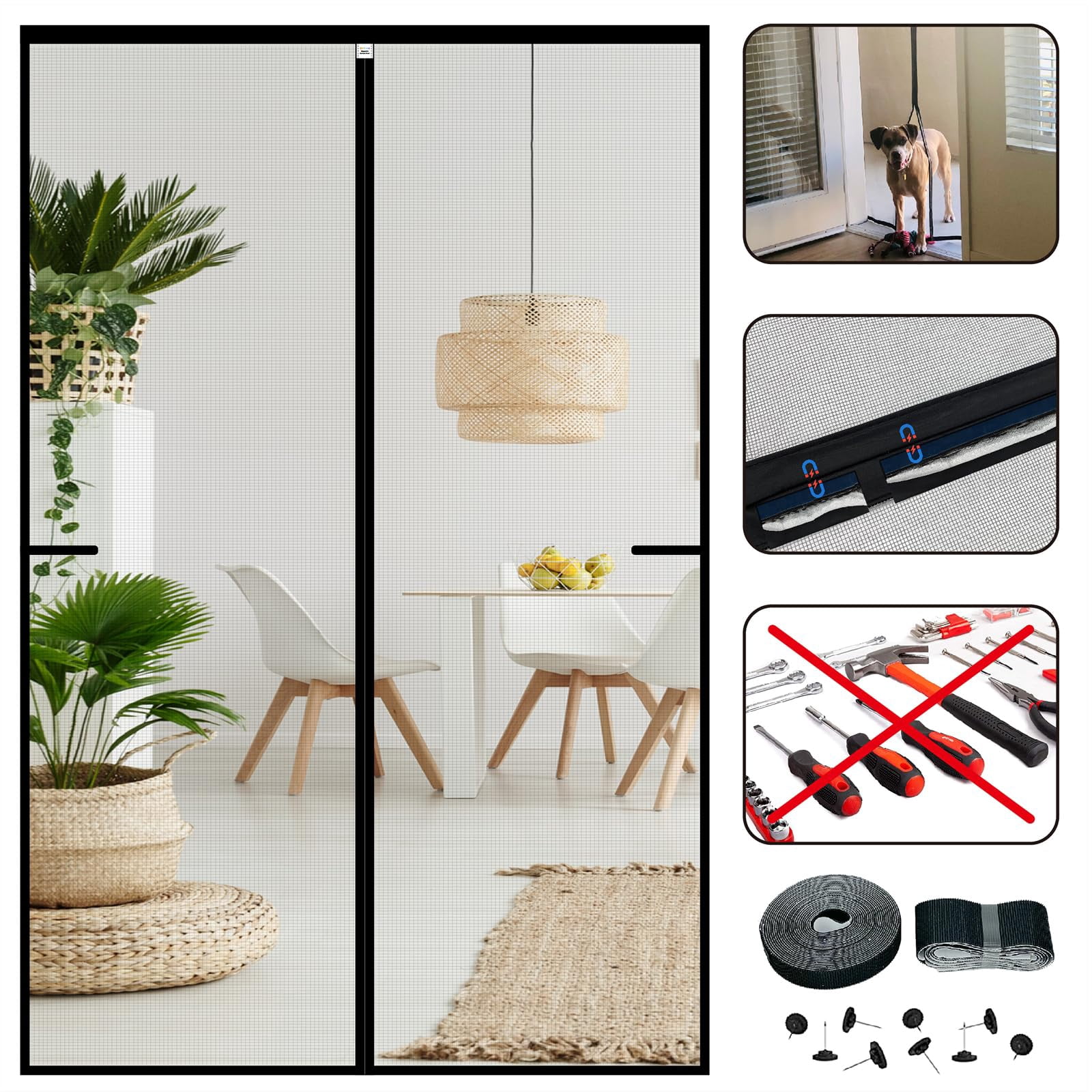 Screen Door Mesh Magnetic Closure 48 x 96 inch, Self Closing Fiberglass ...