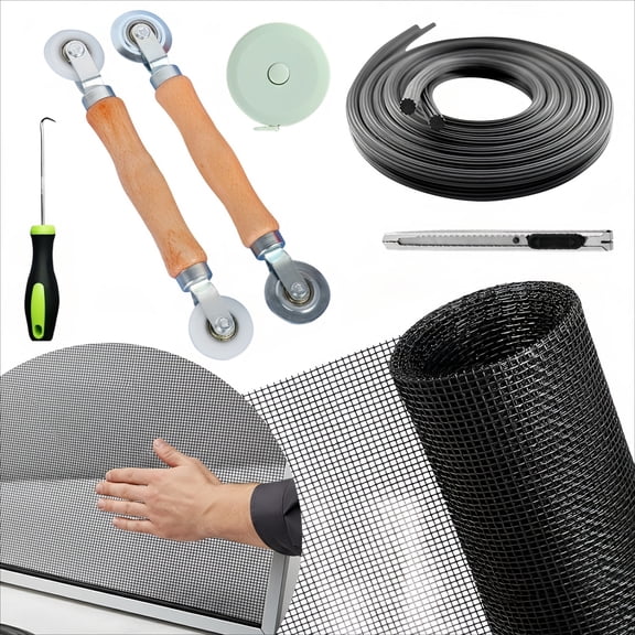 Screen Door Mesh Replacement Kit, Includes 48"x118" Charcoal Fiberglass Net, Roller Tool, 40ft Spline & Accessories for DIY Repair