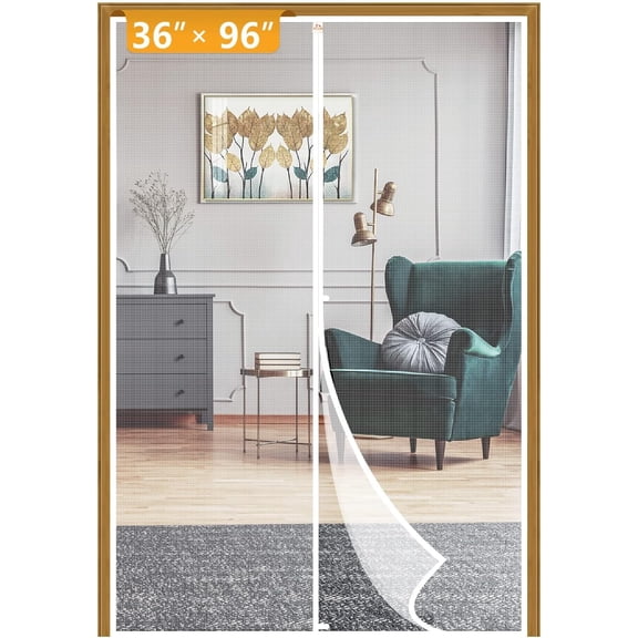 Screen Doors with Magnets Fit Doors 36 x 96, Screen Size 38" x 97" Heavy Duty Door Net Enjoy Fresh Air, White