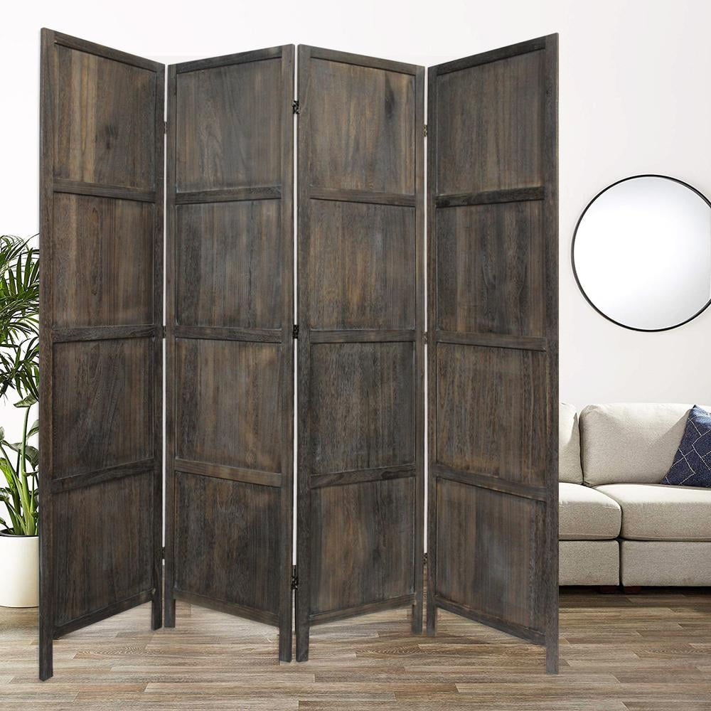 Rustic Dark Brown Wood 79'' Folding Room Divider