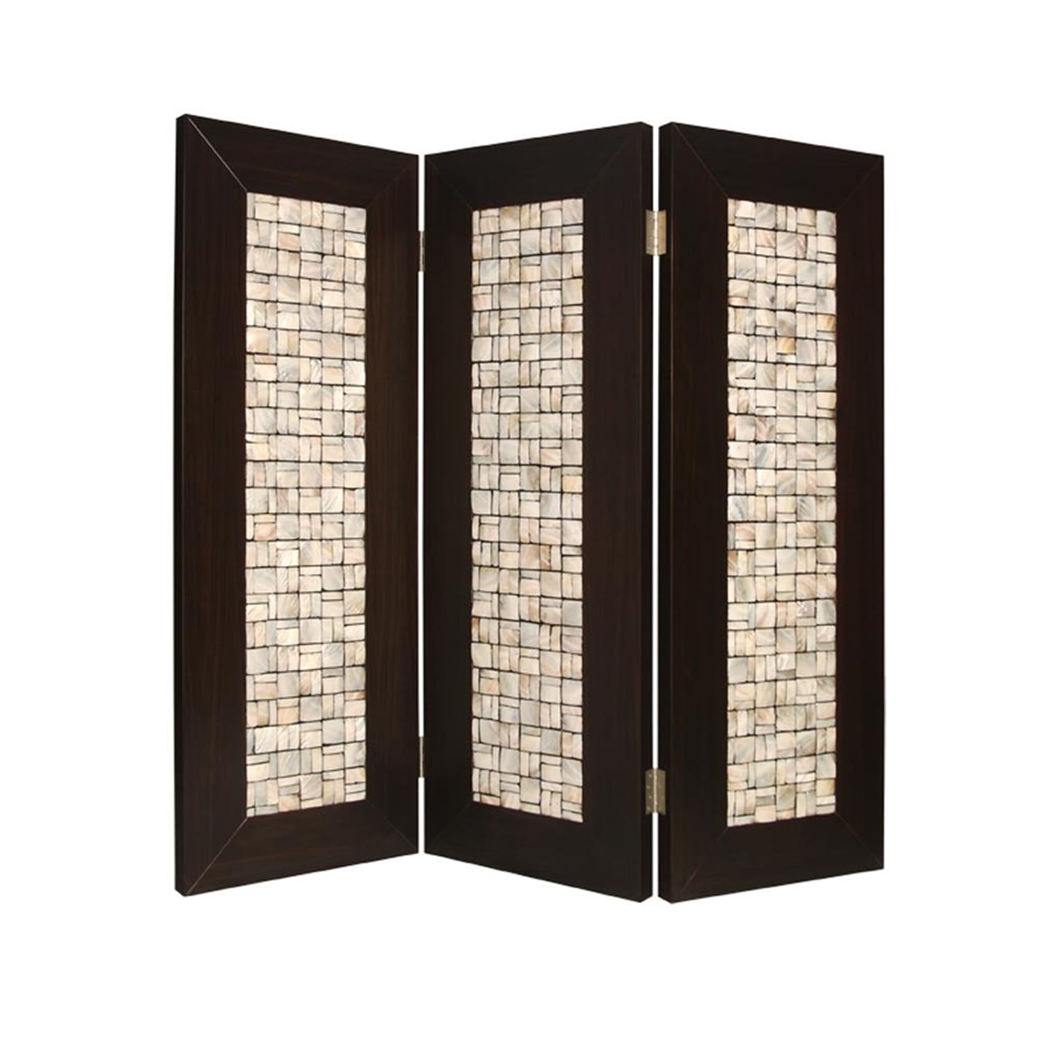 Catalina Dark Brown 3-Panel Folding Screen with Pearl Inlay