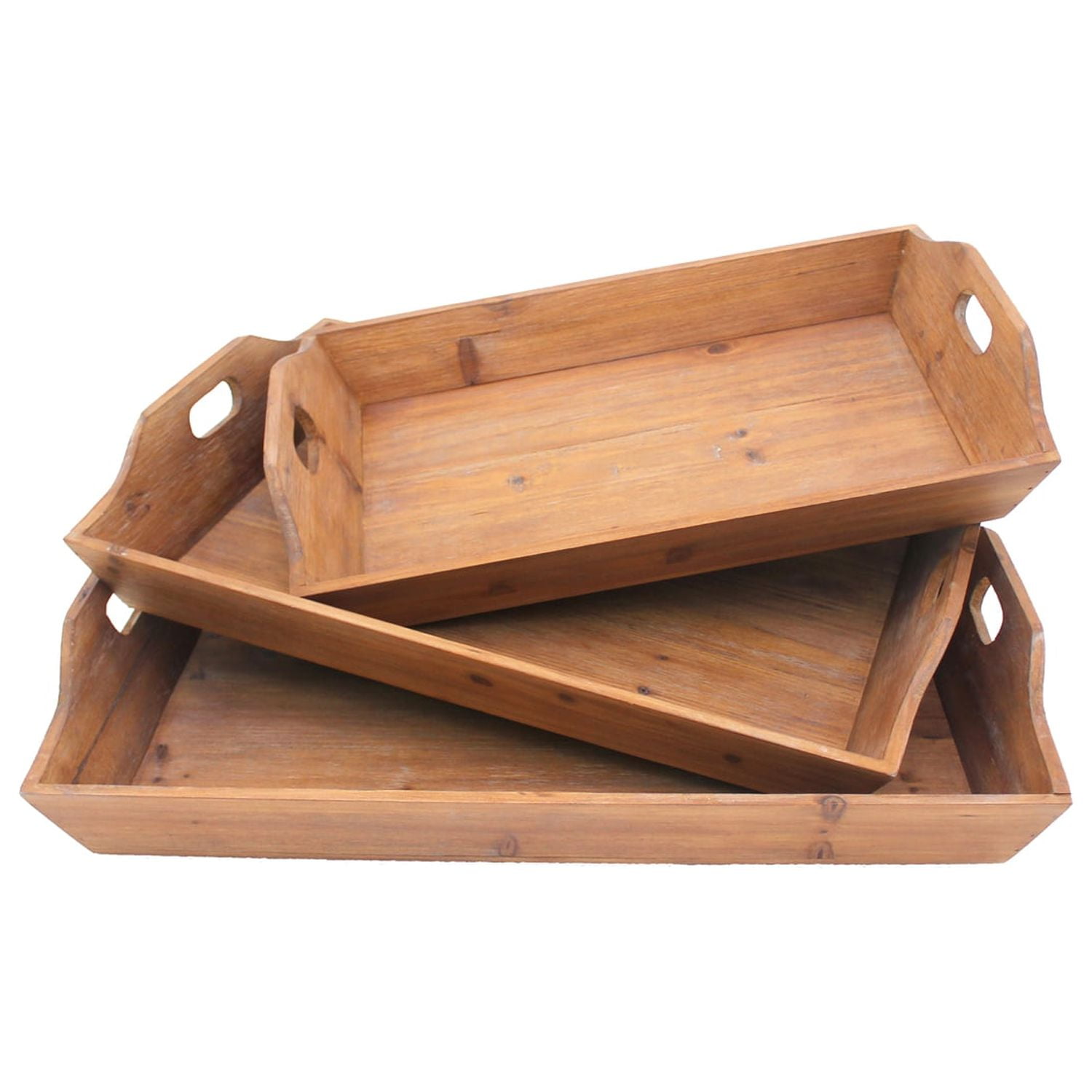 Country Cottage Natural & Brown Wooden Serving Tray Set - 3 Pieces