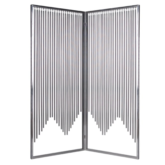 2 Panel Foldable Room Divider with Vertical Metal Design, Large, Silver- Saltoro Sherpi