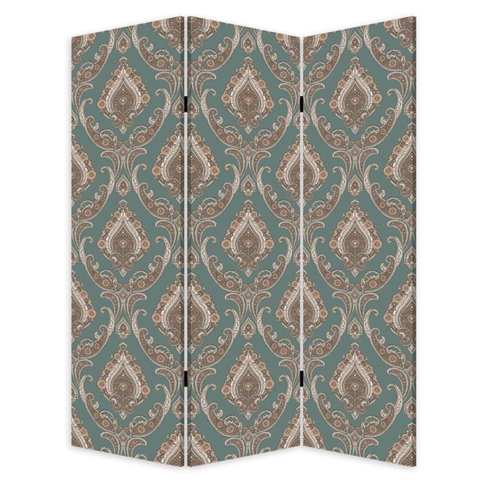 Baroque Style Teal and Beige Canvas Room Divider