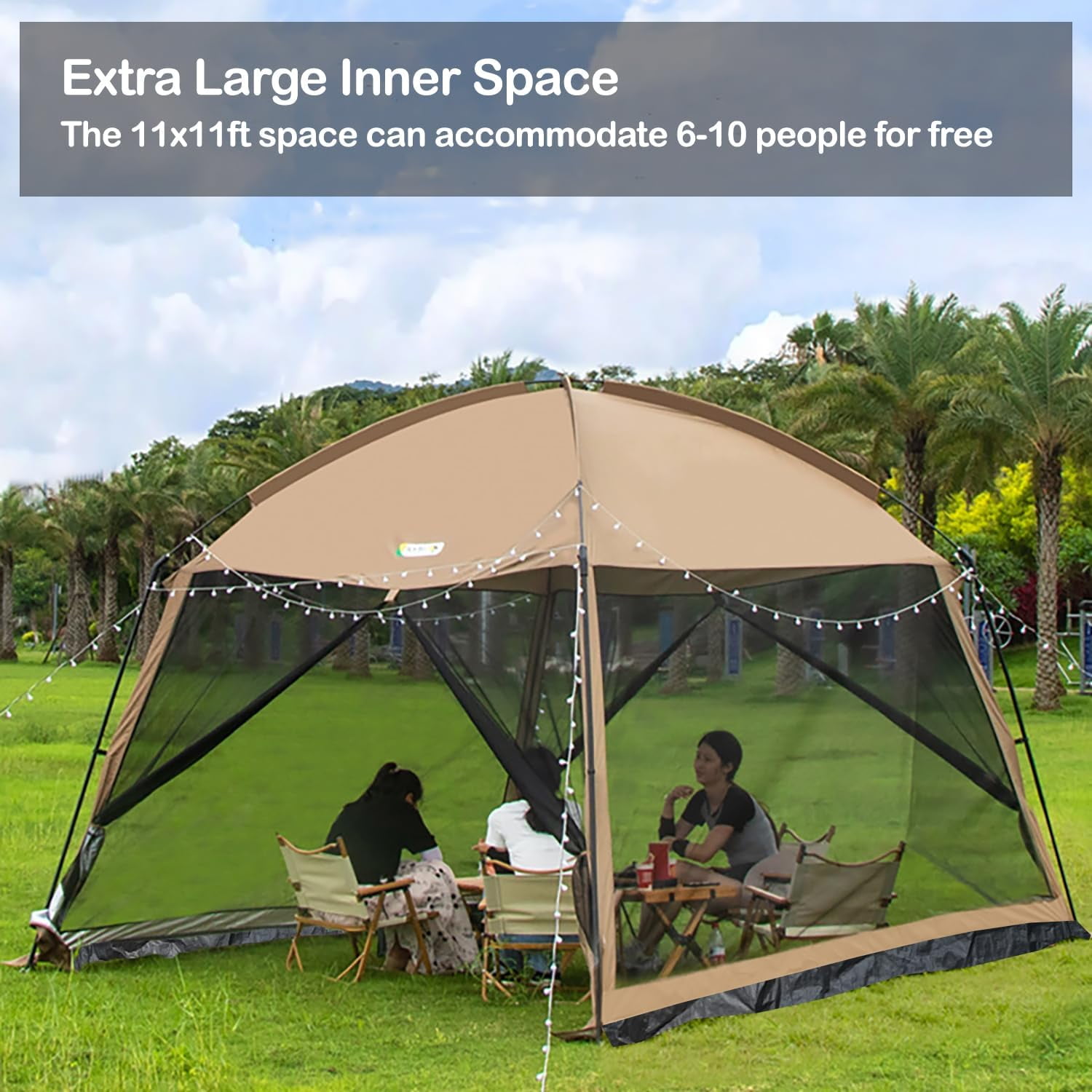 11x11ft Screen House Pop-Up Gazebo - Mosquito Proof Tent With Mesh Walls For Patio, Backyard & Camping