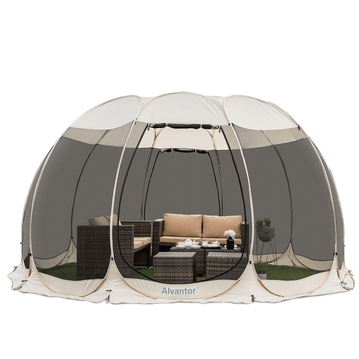 Beige Fiberglass Pop Up Patio Gazebo with Screen Room