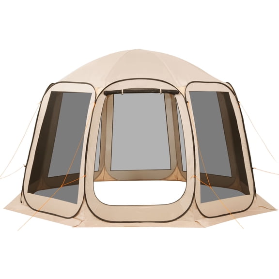 Screen House Tent, 12 x 11 ft, 10-12 Person Pop Up Screen Tent, Portable Screened in Canopy with Carry Bag, Netting Sides, Ground Stakes, for Garden, Patio, Backyard, Outdoor Activities, Beige