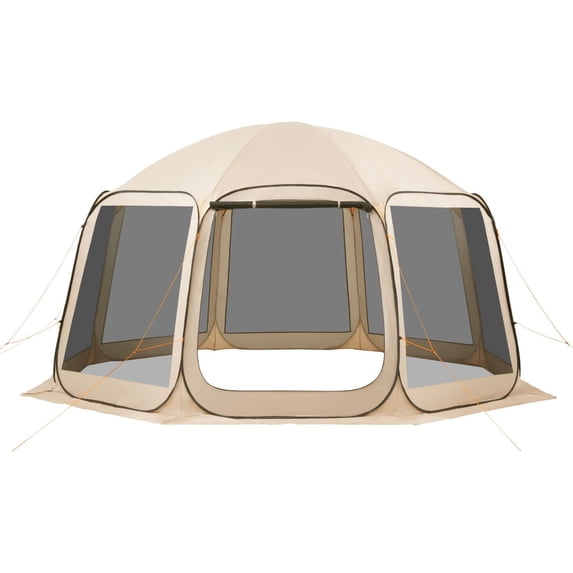 Screen House Tent, 15 x 13.8 ft, 12-15 Person Pop Up Screen Tent, Portable Screened in Canopy with Carry Bag, Netting Sides, Ground Stakes, for Garden, Patio, Backyard, Outdoor Activities, Beige