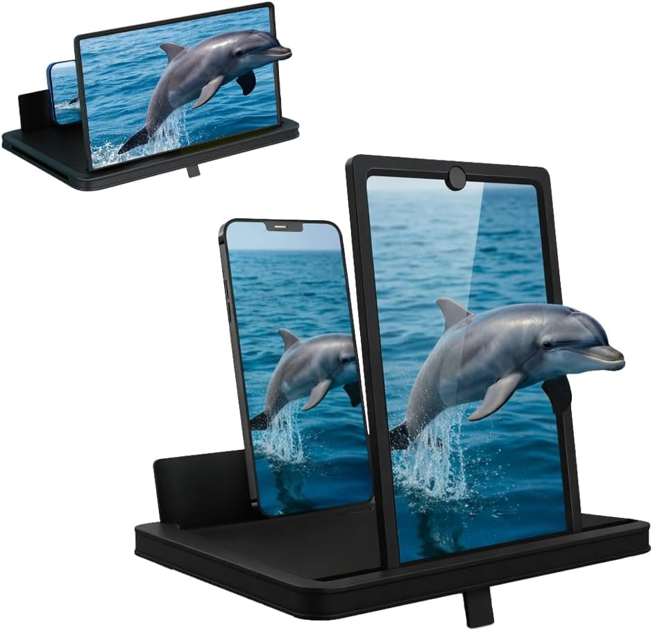 Screen Magnifier for Cell Phone with Adjustable Stand, Foldable Phone Screen Magnifier for Movies & Videos, Hands-Free Viewing, Compatible with All Smartphones (Red, 14'')