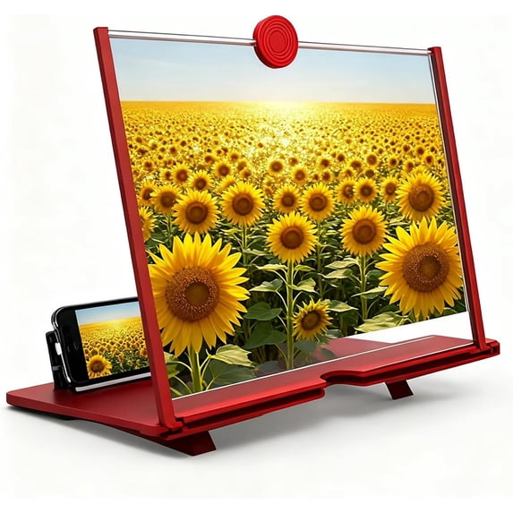 Screen Magnifier New Version - Mobile Phones Magnifier, 12"Foldable 3D HD Pull-Out Mobile Phone Screen Magnifying Stand for Movies, Videos, Phone Magnifier for All Smartphones (Red, 12")