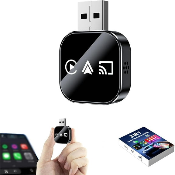 Screen Mirroring Adapter for Car, 2026 Upgrade 3 in 1 Screen Mirror iOS Phone, Wired to Wireless Carplay Adapter forScreen Mirroring Adapter(CarPlay/Android Auto/AirPlay)1pcs