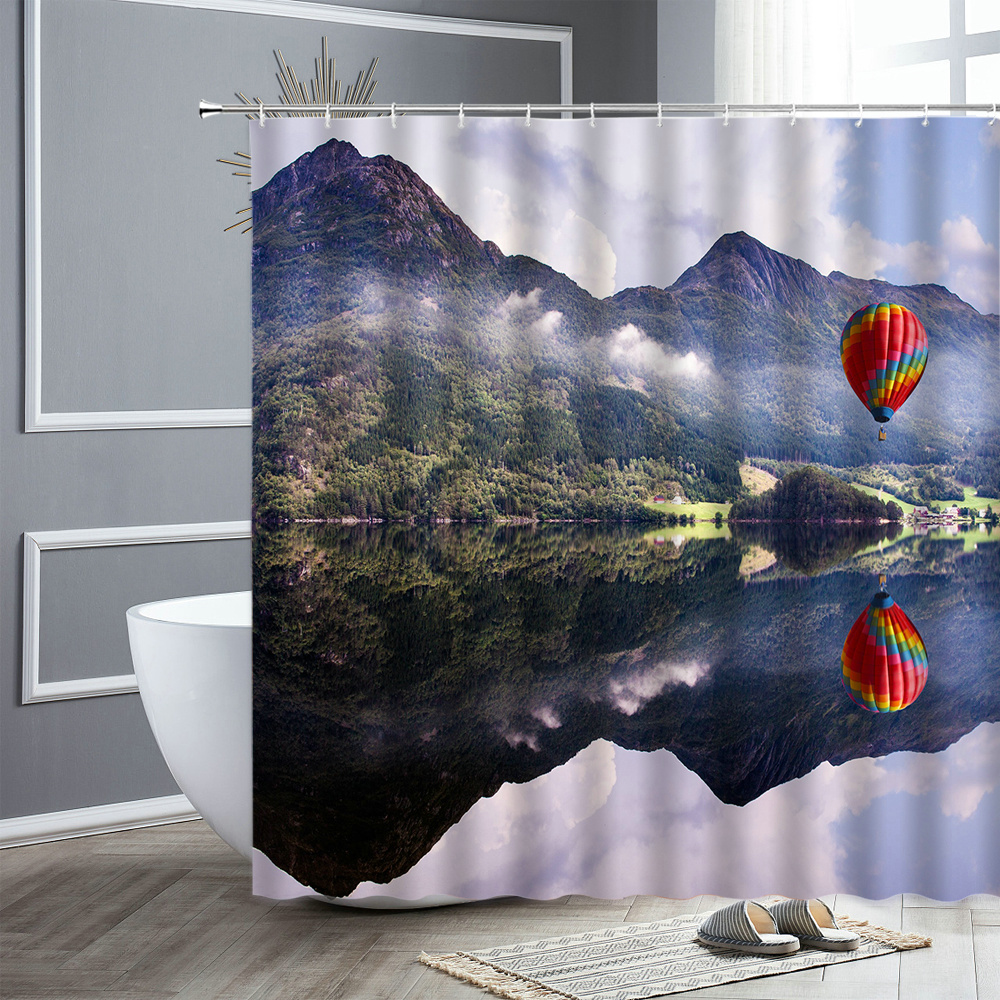 Screen Partition Bathtub Decor Home Curtain Bathroom Fabric Scenery Natural Sky Blue Scene Snow Curtains Shower Balloon Air Hot