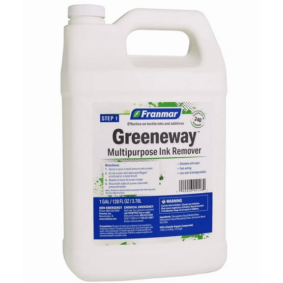 Screen Printing Ink Remover- Franmar Multipurpose Ink Remover - Greeneway - (1 Gallon) Silk Screen Ink Remover - Screen Print Ink Cleaner - Ink Degradent