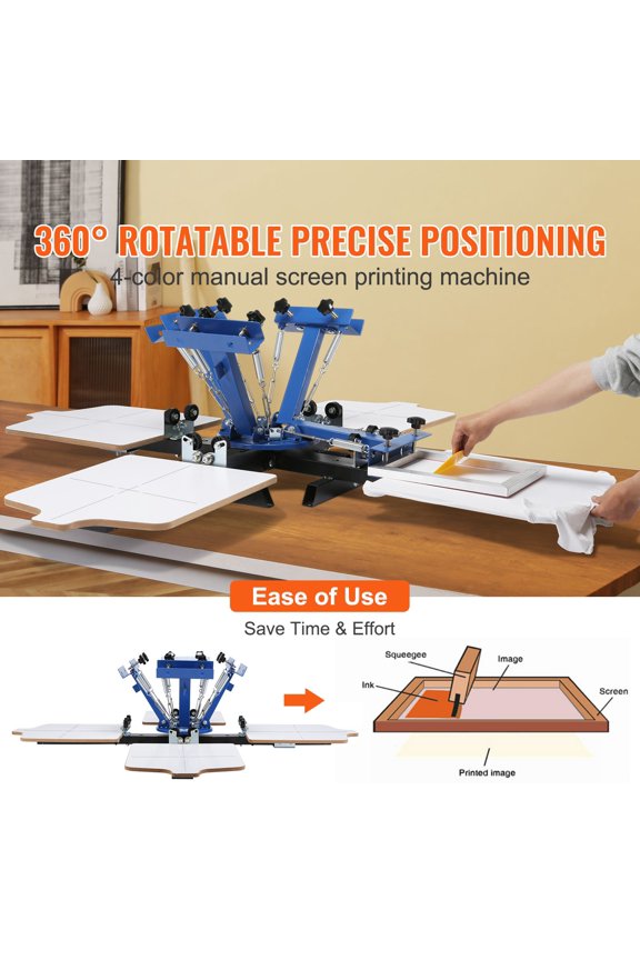 Screen Printing Machine, 4 Color 4 Station 360 Rotable Silk Screen Printing Press, 21.2x17.7in Screen Printing Press, Double-layer Positioning Pallet for T-shirt DIY Printing