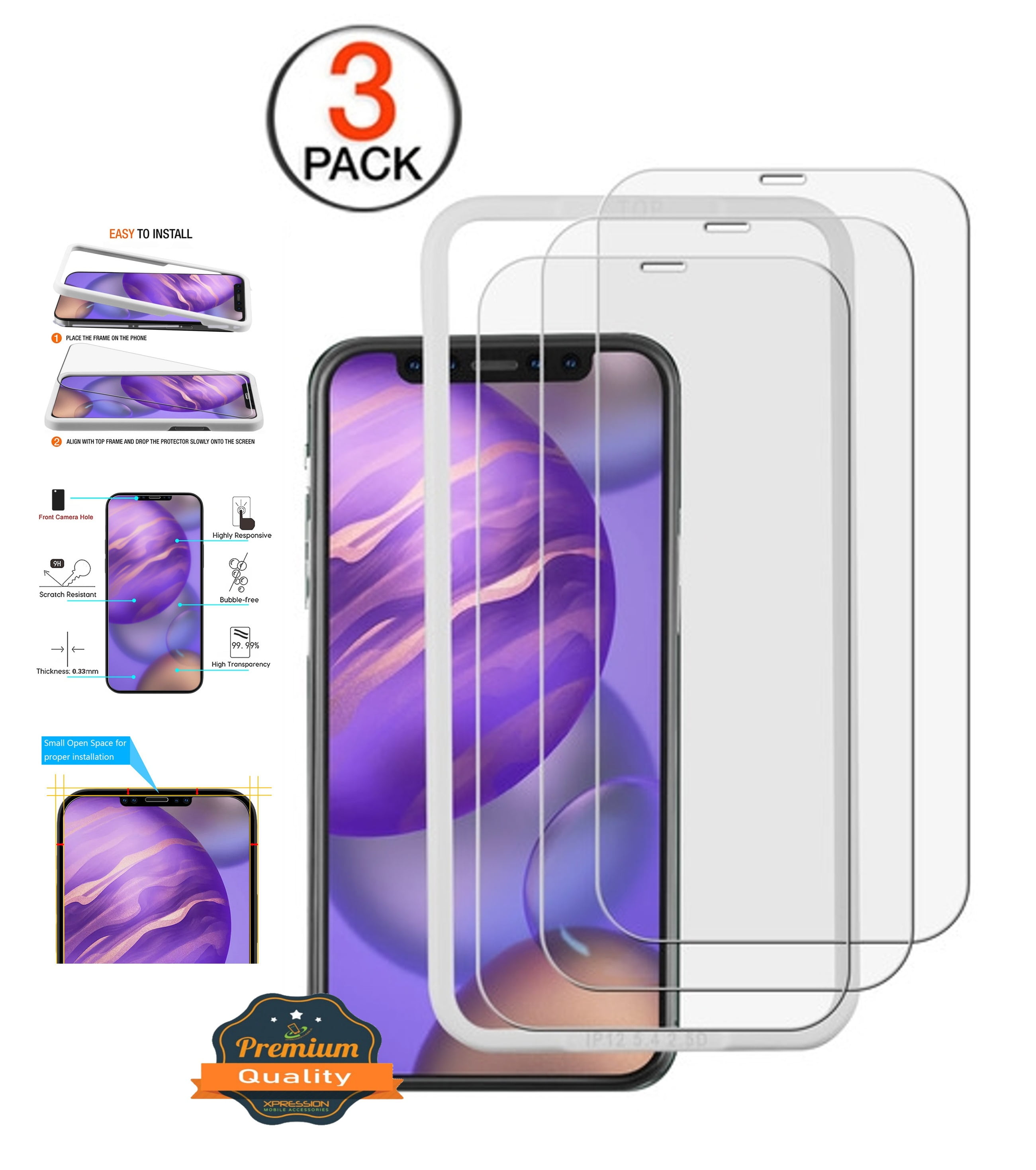  MASETECH iPhone 12 Mini Screen Protector - (5.4 Inch) Tempered  Glass Screen Compatible with Apple (3 PACK) : Cell Phones & Accessories