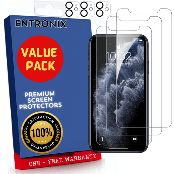 Screen Protector Bundle with Camera Cover Designed for Apple iPhone 11 Clear Screen Protector 9H Hardness,Bubble Free with Easy Install, 3 PACK Glass and Camera For iPhone 11