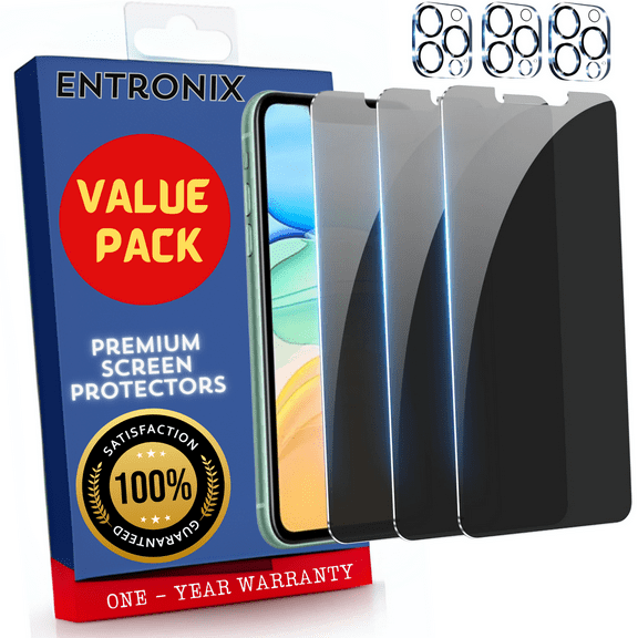 Screen Protector Bundle with Camera Cover Designed for Apple iPhone 11 Pro Max Privacy Screen Protector 9H Hardness,Bubble Free with Easy Install, 3 PACK Glass and Camera For iPhone 11 Pro Max