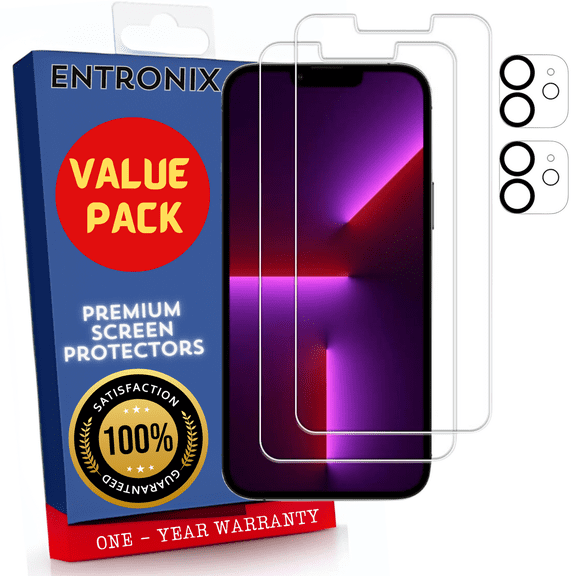 Screen Protector Bundle with Camera Cover Designed for Apple iPhone 12 Mini Clear Screen Protector 9H Hardness,Bubble Free with Easy Install,2 PACK Glass and Camera For iPhone 12 Mini