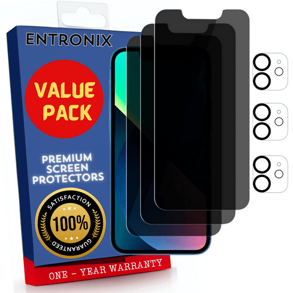 Screen Protector Bundle with Camera Cover Designed for Apple iPhone 12 Privacy Screen Protector 9H Hardness,Bubble Free with Easy Install, 3 PACK Glass and Camera For iPhone 12