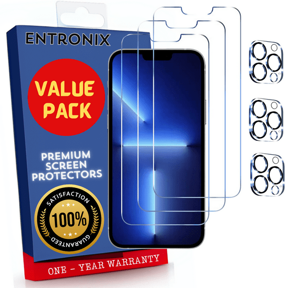 Screen Protector Bundle with Camera Cover Designed for Apple iPhone 13 Pro Max Clear Screen Protector 9H Hardness,Bubble Free with Easy Install, 3 PACK Glass and Camera For iPhone 13 Pro Max