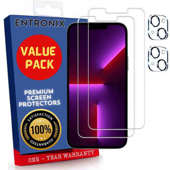 Screen Protector Bundle with Camera Cover Designed for Apple iPhone 14 Clear Screen Protector 9H Hardness,Bubble Free with Easy Install,2 PACK Glass and Camera For iPhone 14