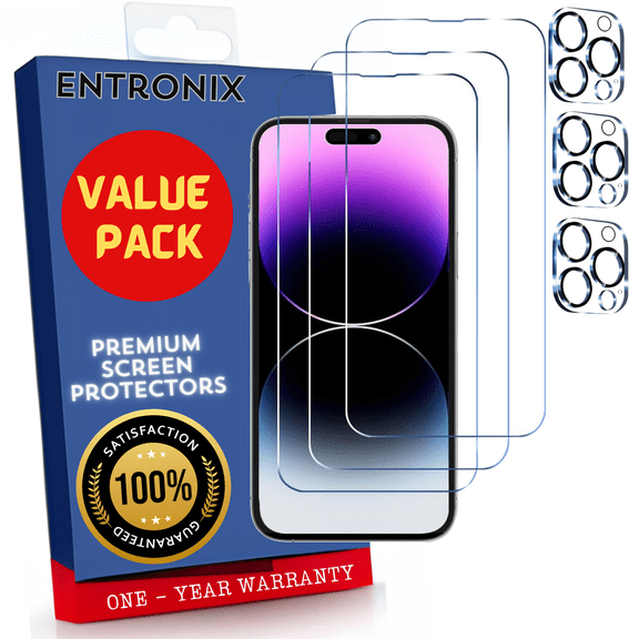 Screen Protector Bundle with Camera Cover Designed for Apple iPhone 15 Pro Clear Screen Protector 9H Hardness,Bubble Free with Easy Install, 3 PACK Glass and Camera For iPhone 15 Pro