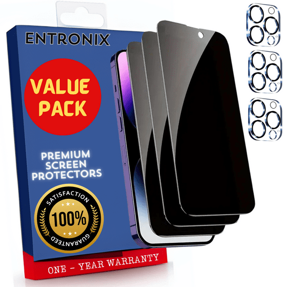 Screen Protector Bundle with Camera Cover Designed for Apple iPhone 15 Pro Max Privacy Screen Protector 9H Hardness,Bubble Free with Easy Install, 3 PACK Glass and Camera For iPhone 15 Pro Max