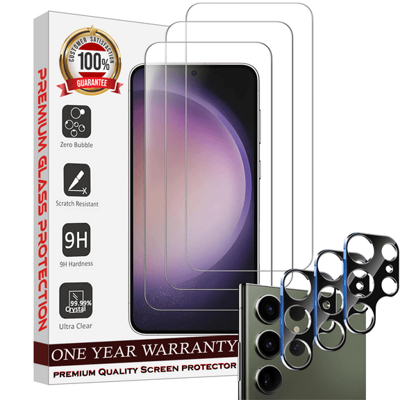 Screen Protector Bundle with Camera Cover for Samsung Galaxy S22 Ultra Clear Screen Protector Built with Anti Scratch, Bubble Free with Easy Install, 3 PACK Glass and Camera For Samsung S22 Ultra