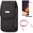 thumbnail image 1 of Screen Protector & Case Belt Clip & 6ft USB-C Cable for Samsung Galaxy Note 20 Ultra (6.9") - Combo with Tempered Glass (Fingerprint Unlock) & Swivel Holster & Pink Charger Cord, 1 of 13