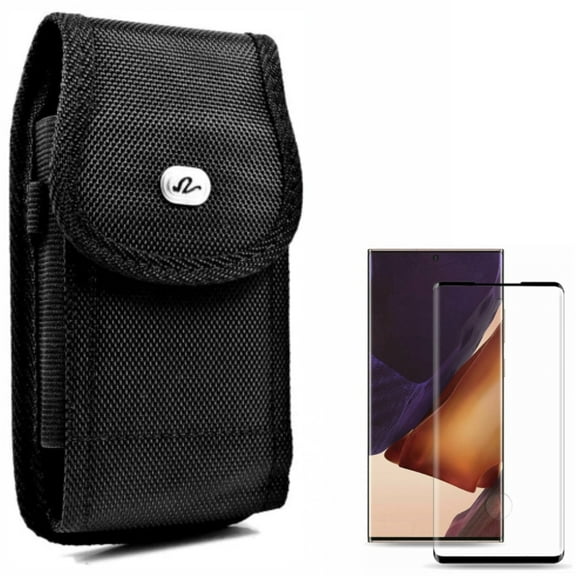 Screen Protector & Case Belt Clip for Samsung Galaxy Note 20 Ultra Phone - Combo with Tempered Glass (Fingerprint Unlock) 3D Curved Edge Full Cover & Rugged Holster Canvas Cover