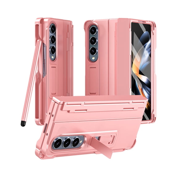 Screen Protector Case Compatible for Samsung Galaxy Z Fold 3 5G with Stylus Pen, Hinge Protection Shockproof Drop Protective Bumper Case with Build in Screen Protector,Pink