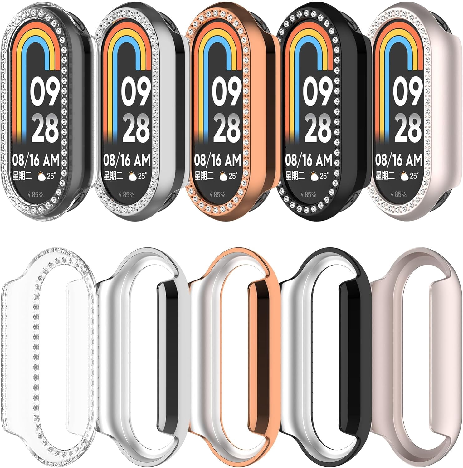 Screen Protector Case Compatible with Xiaomi Mi Band 9, Bling Case PC Glitter Crystal Rhinestone Replacement for Xiaomi Mi Band 9 Smartwatch